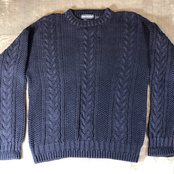 Van Heusen Other - Van Heusen Vintage Over Easy - Chunky Cable Knit Pullover Sweater Men XL Navy